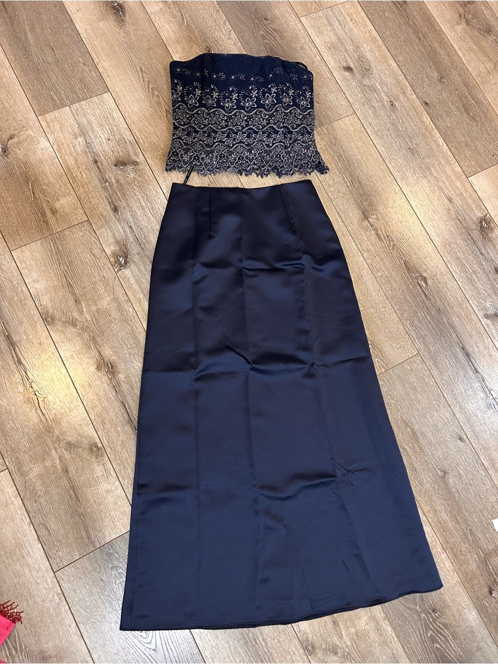jessica mcclintock Elegant Navy Lace Maxi Skirt - Women's Formal Skirt